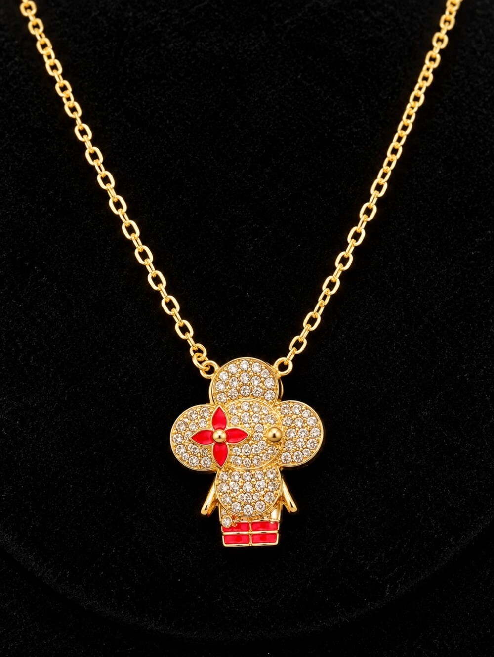 Louis Vuitton Gold Necklace with Red Accents